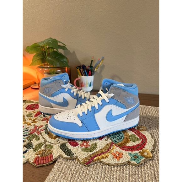 Jordan Other - Jordan 1 Mid UNC University Blue Wolf Grey White Powder Obsidian DX9276 100